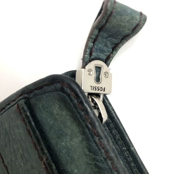 FOSSIL Marlow Pebbled Leather  Zip Around Wallet Green w/Silver Key Hole Logo - Picture 5 of 13